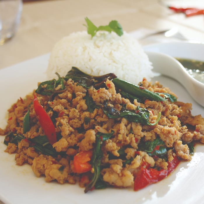 47. Pad Ka Paow over Rice.