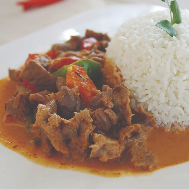 51. Red Panang Curry over Rice.