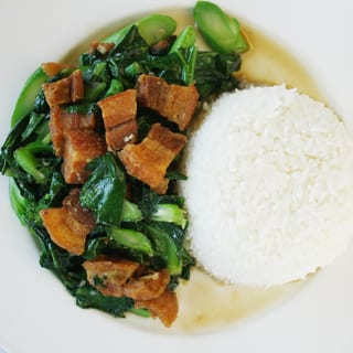 50. Fried Pork Belly with Broccoli over Rice