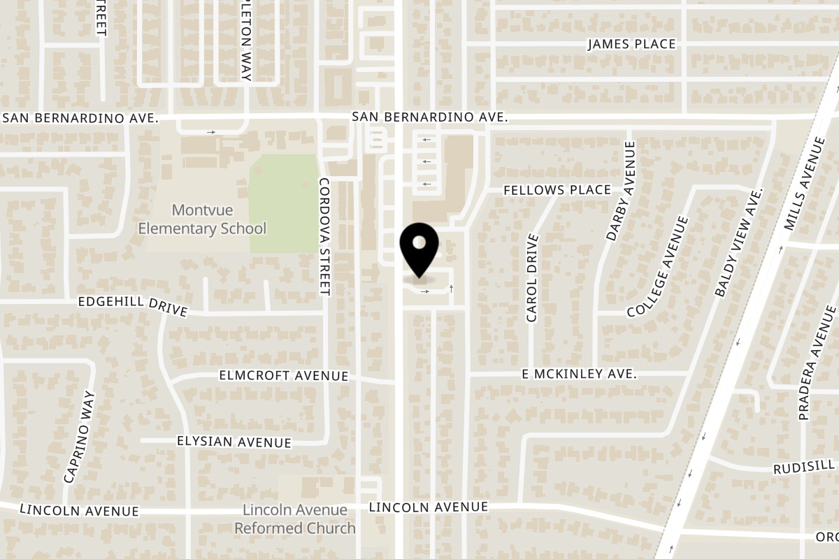 Map showing the location of Mix Bowl Cafe on 1520 Indian Hill Blvd in Pomona